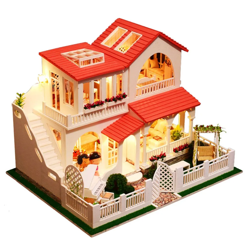 

DIY Christmas House Assemble Miniature Dollhouse LED Furniture Kit Xmas Gift Pink Dreams DIY Cottage Princess Room toys