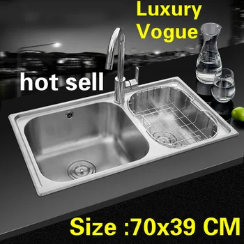 Cheap Free Shipping Food Grade 304 Stainless Steel Kitchen Sink 0.8 Mm Double Trough Dishes 70x39 CM