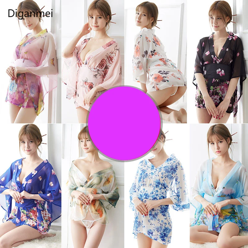 Pink sexy perspective kimonos clothing dress Japan style cosplay Japanese traditional kimono woman bathrobe geisha clothing