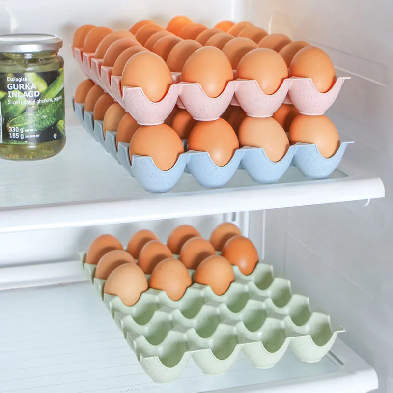 

24 Grid Stackable Egg Tray Kitchen Refrigerator Wheat Fiber+pp European style Egg Storage Box 29*19.5*3.5 cm