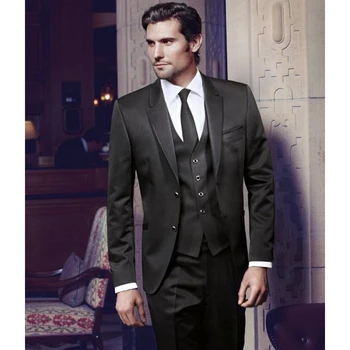 

Costume homme Groom men suit Tuxedo Black Groomsmen Peak Lapel Wedding Dinner Suit Best Men Bridegroom (Jacket+Pants+Tie+Vest)