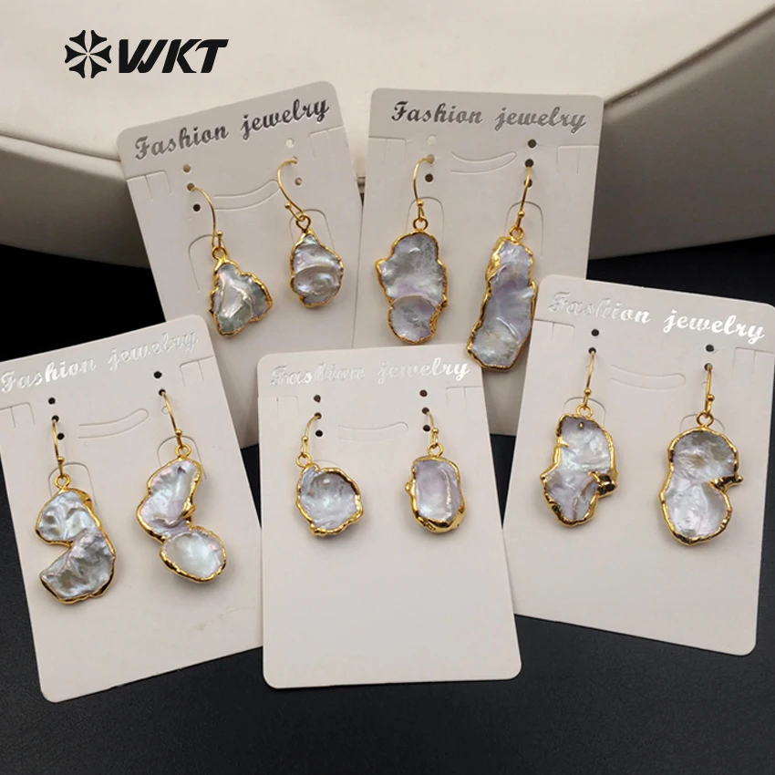 

WT-E396 Wholesale Fashion Natural Pearl Earrings Plating 24K Gold Random Shape Earrings Jewelry For Women Gift