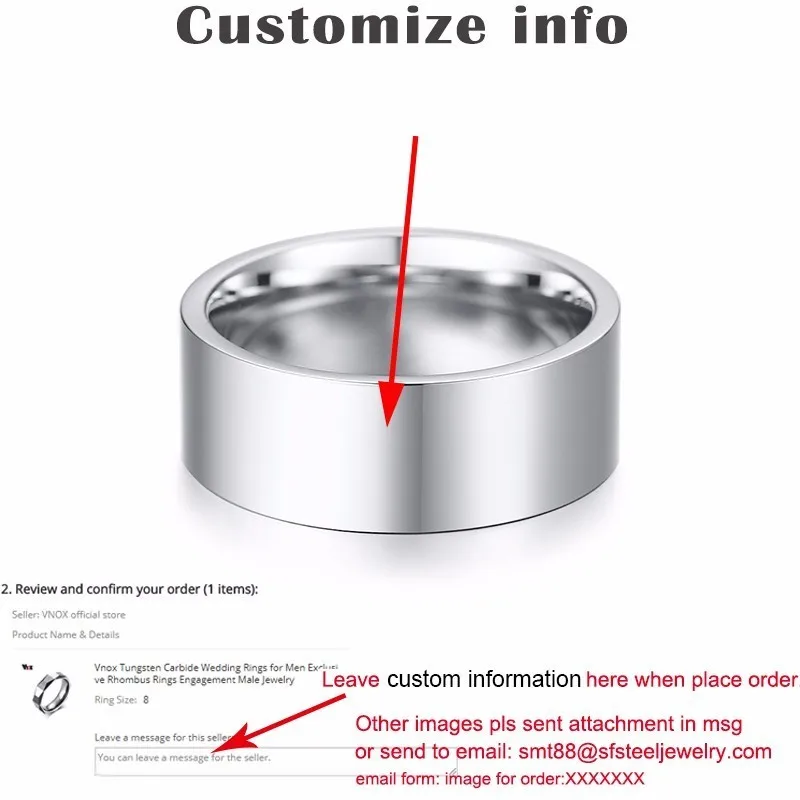 Vnox 8 мм классическое обычное кольцо для мужчин персонализированное имя Глянцевая нержавеющая сталь обручальное кольцо повседневный мужской - Цвет основного камня: Custom