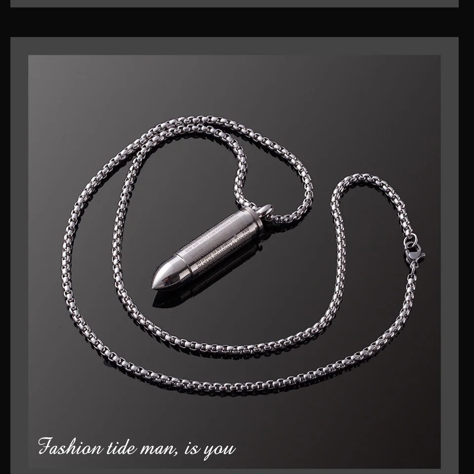 Military Necklace Jewelry Accessories for Men Male Stainless Steel Cross Scripture Engraved Bullet Pendant Necklace Vintage