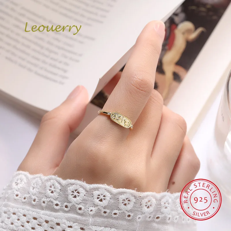 Leouerry, 925 пробы, серебряное, готическое, золотое, открытые кольца, в скандинавском стиле, геометрическое, регулируемое, тонкое кольцо для женщин, свадебное, хорошее ювелирное изделие