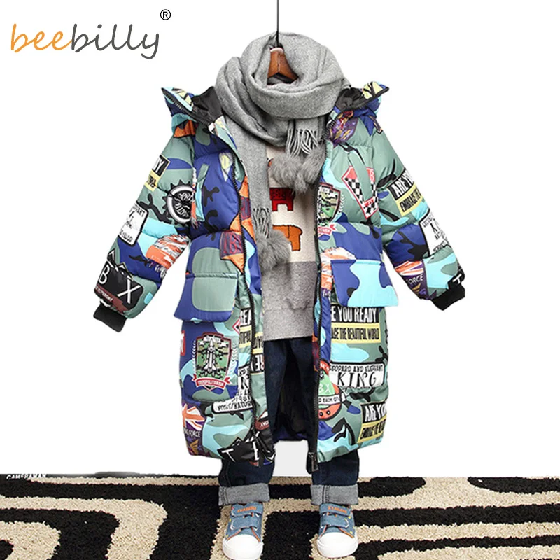 Greatest  Jacket for Boys 2019 New Brand Hooded Winter Jackets Graffiti Camouflage Parkas For Teenagers Boys 