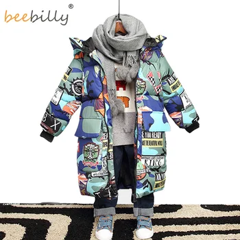 

Jacket for Boys 2020 New Brand Hooded Winter Jackets Graffiti Camouflage Parkas For Teenagers Boys Thick Long Coat Kids Clothes