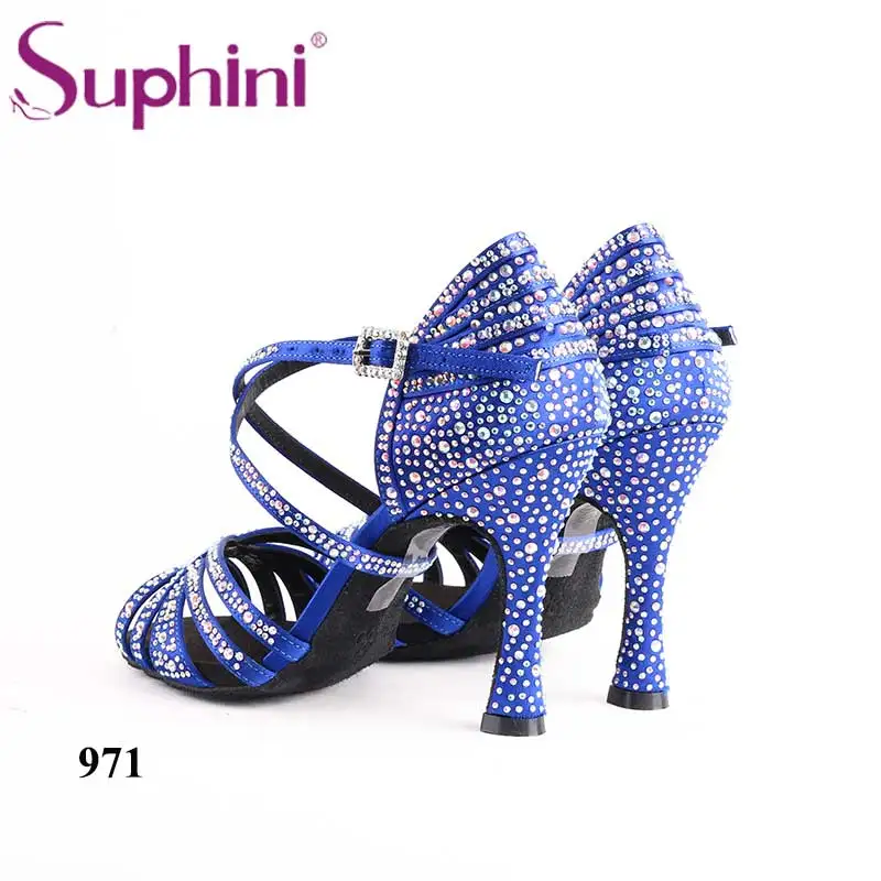 Suphini/Новая коллекция; Роскошные женские туфли из голубого атласа для латинских танцев; ; вечерние туфли для сальсы и Танго