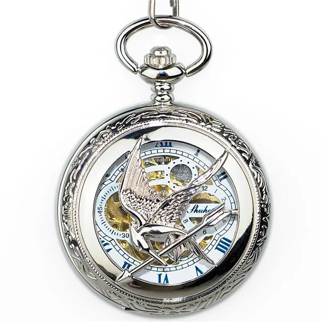 Дропшиппинг механические карманные мужские часы стимпанк полые птица Логотип Прозрачные карманные часы повседневные Fob часы - Цвет: no box