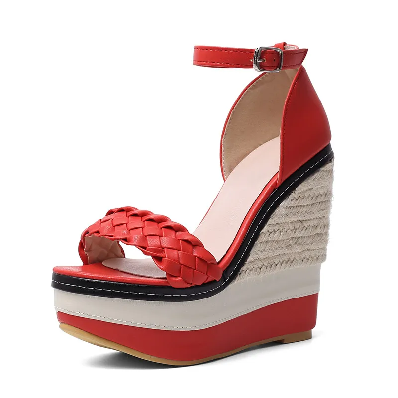 

B2-7 Size 34-39 Female PU Leather Braid Sandal Ladies Summer Platfrom Sandal Woman Wedges Shoes Women Sexy Outdoor Dress Shoe