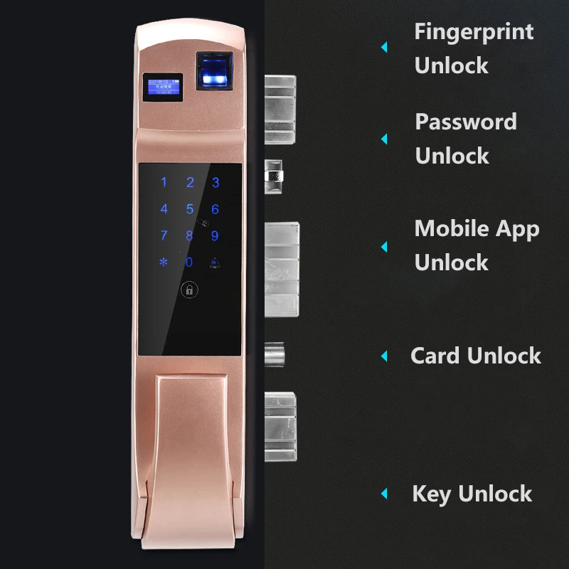 Автоматическая блокировка отпечатков пальцев, блокировка паролем, умный дверной замок, противоугонная домашняя электронная карта, автоматически разблокируется, бесшумный замок с приложением