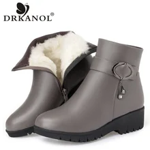 DRKANOL/Новинка; женские зимние ботинки из спилка; зимняя обувь из натуральной шерсти на плоской подошве; ботильоны для женщин из воловьей кожи; теплая водонепроницаемая обувь