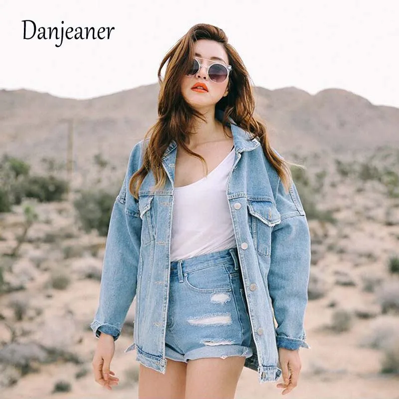 Very best  Danjeaner BF Wind Loose Large Size Denim Jacket Female Turn Down Collar Coat Casual Jean Jackets Fr