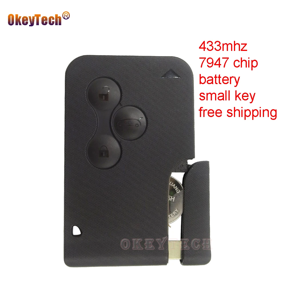 

OkeyTech 2pcs/lot for Renault Megane Grand Scenic 2005 2006 2008 433mhz PCF7947 3 Button Smart Remote Key Card Battery Small Key