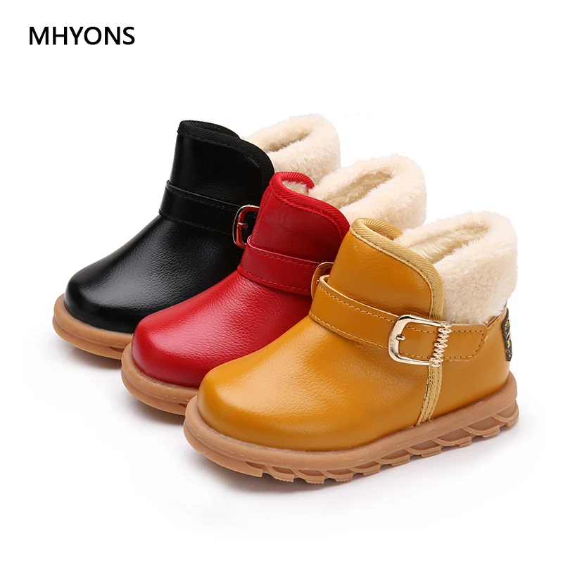 Achat MHYONS Nouvelle Hiver Enfants Chaussures PU En Cuir Étanche Martin Bottes Enfants Bottes de Neige Chaude Filles Garçons Bottes En Caoutchouc Sport Sneakers