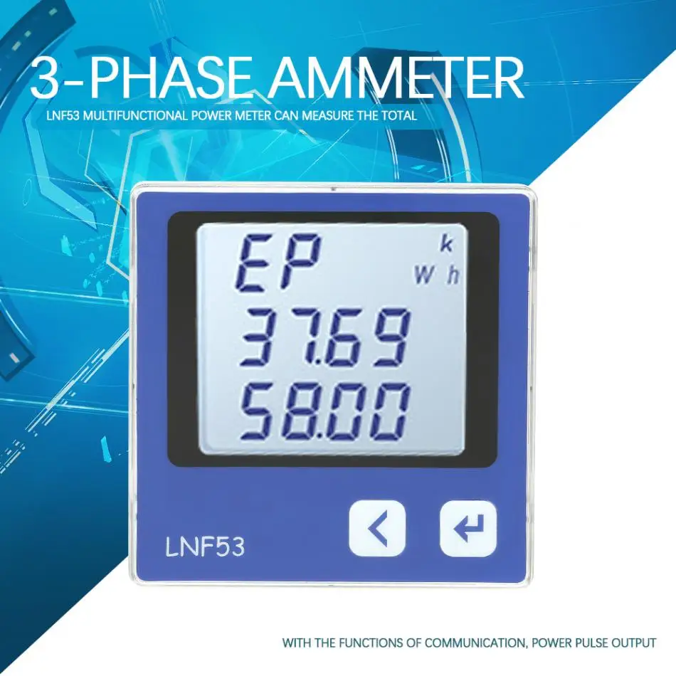 Цифровой амперметр AC380V 5A 3P4 LNF53 цифровой ЖК-дисплей Дисплей трехфазный многофункциональный интеллигентая(ый) Мощность энергии метр