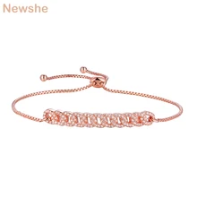 Newshe 925 серебро розовое золото цвет регулируемый браслет с прямоуголными звеньями для женщин Белый AAA CZ скользящая застежка романтические драгоценности
