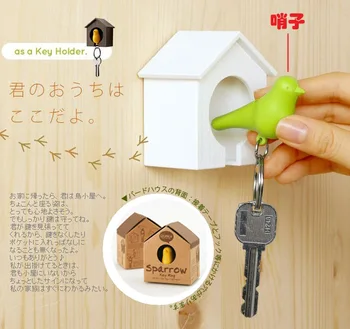 

Wedding gifts Whistle Bird House couple keychains Wall Mount Hook Holder Plastic Sparrow Key chain keychain for the keys