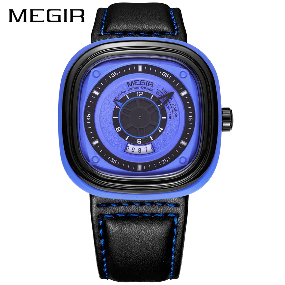 

MEGIR New Fashion Square Watch Men Leather Waterproof Sport Quartz Wrist Watches Business Mens Clock Male Erkek Kol Saati