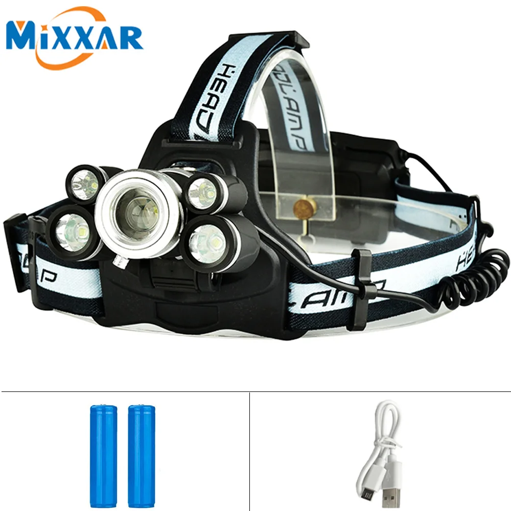 

EZK20 Dropshipping 15000LM T6 Q5 Zoomable Headlamp LED Headlight Outdoor Emergency Head Light Lamp SOS Whistle for Fishing