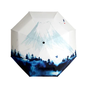 

Personality Female's Parasol Landscape Snow mountain Umbrella Rain Woman Sunscreen Anti-UV Folding Umbrella For Man parapluie