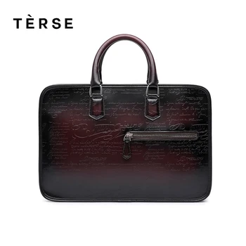 

TERSE 2018 NEW Handbags For Men Handmade Genuine Leather Briefcase Vintage Luxury Business Totes Laptop Bags Customize Logo Hot