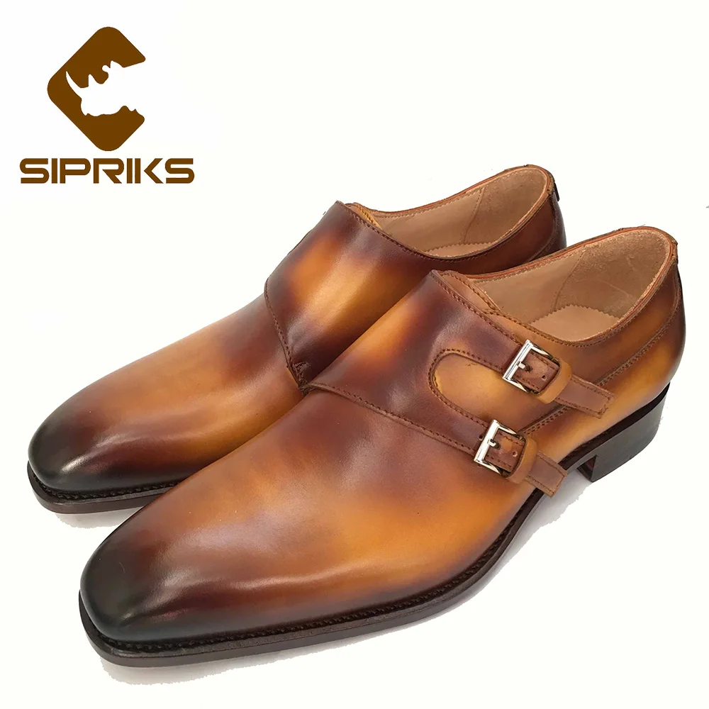 Monge Brown Duplas Welted Goodyear Luxo Sipriks Amarelo 35 Alças Sapatos Patrão De Yellow Genuíno Mens 45 Hipster Marrom Marca Couro XAnqxPHR