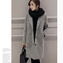 Женская осенняя и зимняя одежда, шерстяное пальто, новая Корейская версия, длинная полосатая тонкая шерстяная куртка с отворотом типа кокона, а134