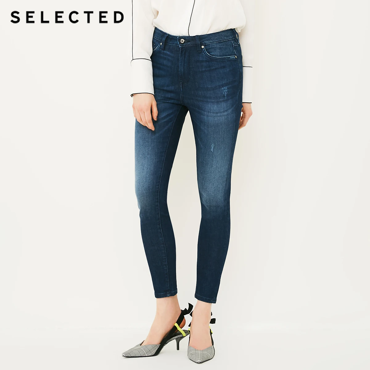 SELECTED Slight stretch high-waist leisure jean pencil pants C|418132527 SELECTED Slight stretch high-waist leisure jean pencil pants C|418132527