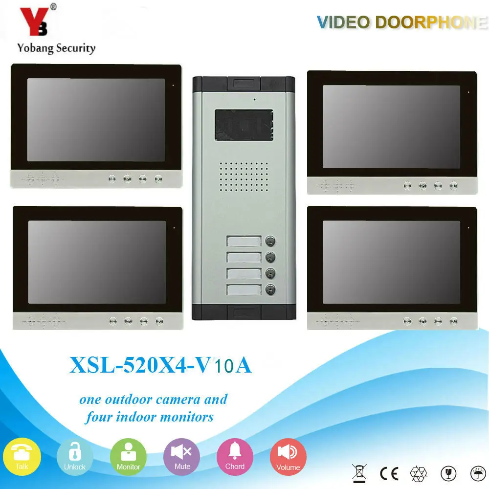 

YobangSecurity Video Intercom Monitor 10-Inch Video Doorbell Camera System Intercom Entry Access System for 4 Units Apartment