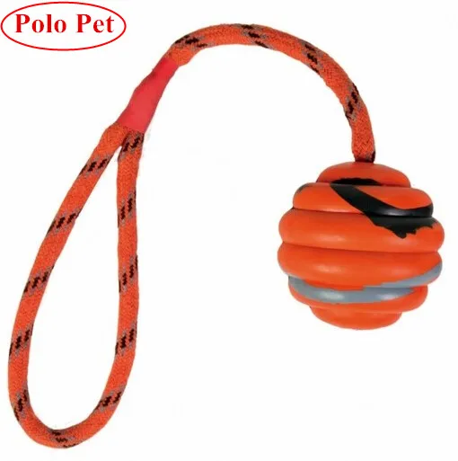 

High Quality Natural Wavy Rubber Ball On A Rope Super Durable Toy For Pet Dog Training