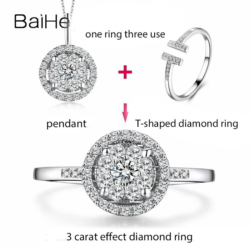 BAIHE Solid 18K White Gold(AU750) 0.45ct H/SI Round Cut 100% Genuine Natural Diamond Engagement Trendy Fine Jewelry Gift Ring Fine Jewelry
