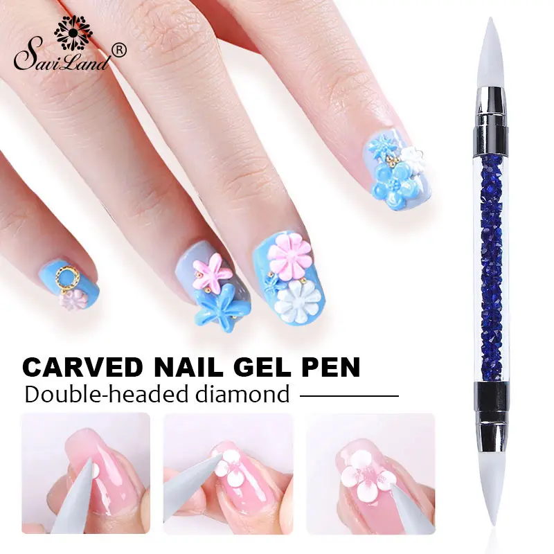 

Saviland Acrylic Carving Pen UV Gel Double Use Rhinestones Handle Nail Art Brush Glitter Picker Pen DIY Manicure Tool