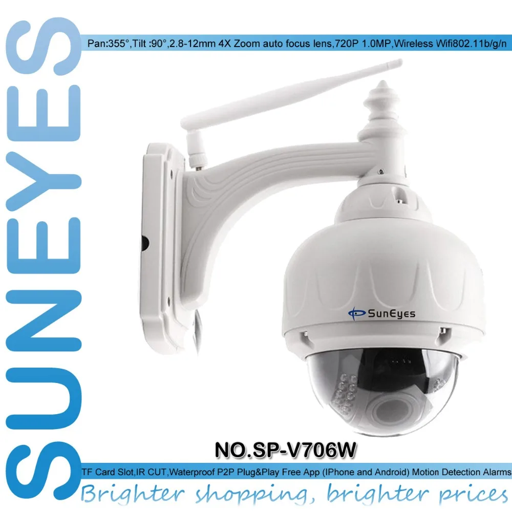 SunEyes SP-V706W Wireless PTZ Dome IP Camera Outdoor 720P HD with 2.8-12mm Optical Zoom Auto Focus 1/3 Sensor Low Lux IR Night