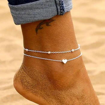 IPARAM Women’s Anklet Bohemian Layered Heart Anklet 2020 Summer Beach Anklets On Foot Ankle Bracelets For Women Leg Chain
