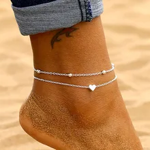 2021 verão praia tornozeleiras no pé tornozelo pulseiras para a corrente de perna feminina iparam tornozeleira feminina boêmio em camadas coração