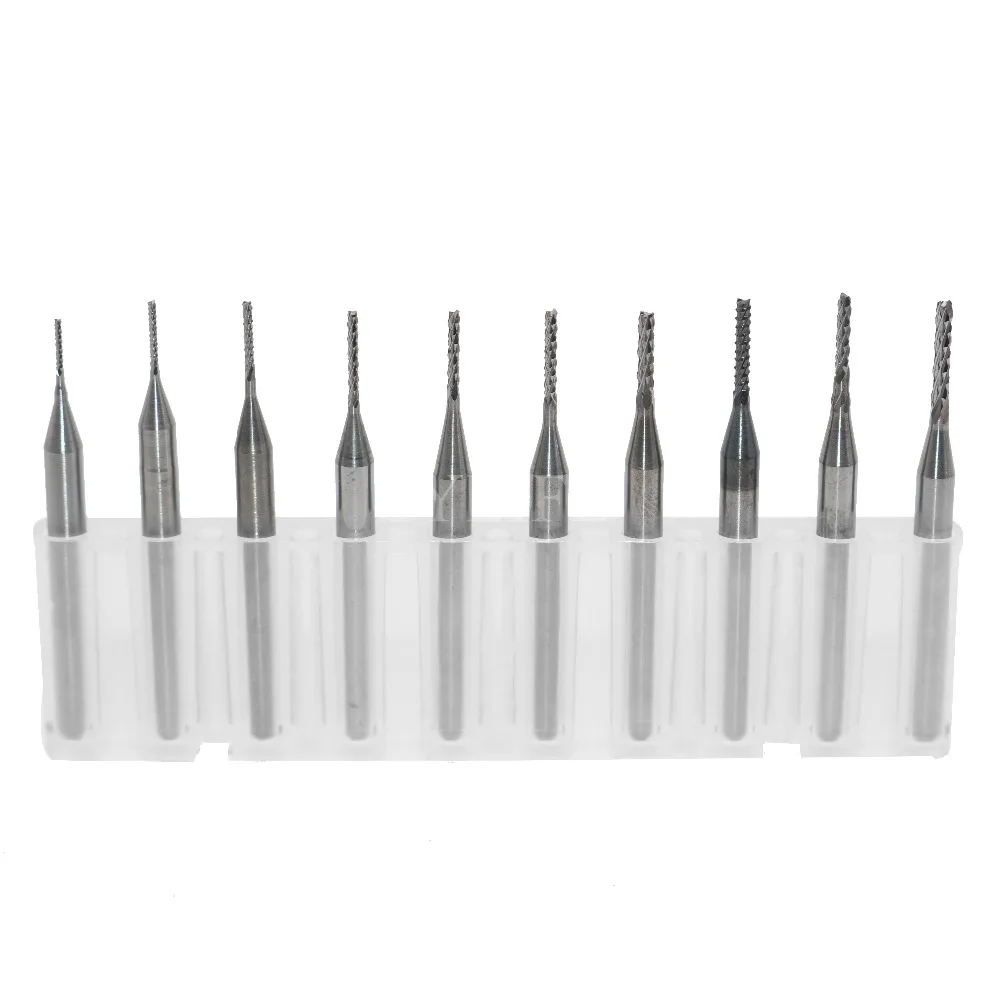 10x 3.175mm Carbide End Mill Engraving Bits CNC PCB Machinery 0.6 1.5mm ...