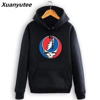 

Psychedelic Rock Grateful Dead Mens Thick Hoodie Sweatshirts Fleece HipHop Rock plus Pullover Fur Harajuku Sweatshirts Black 2XL
