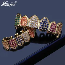 Макрос Missfox Grillz в стиле хип хоп с радугой и фианитами со льдом + 2