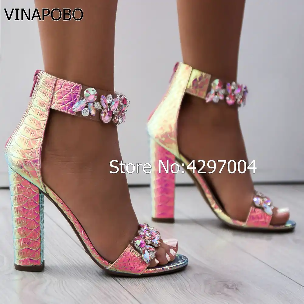 crystal block heel shoes