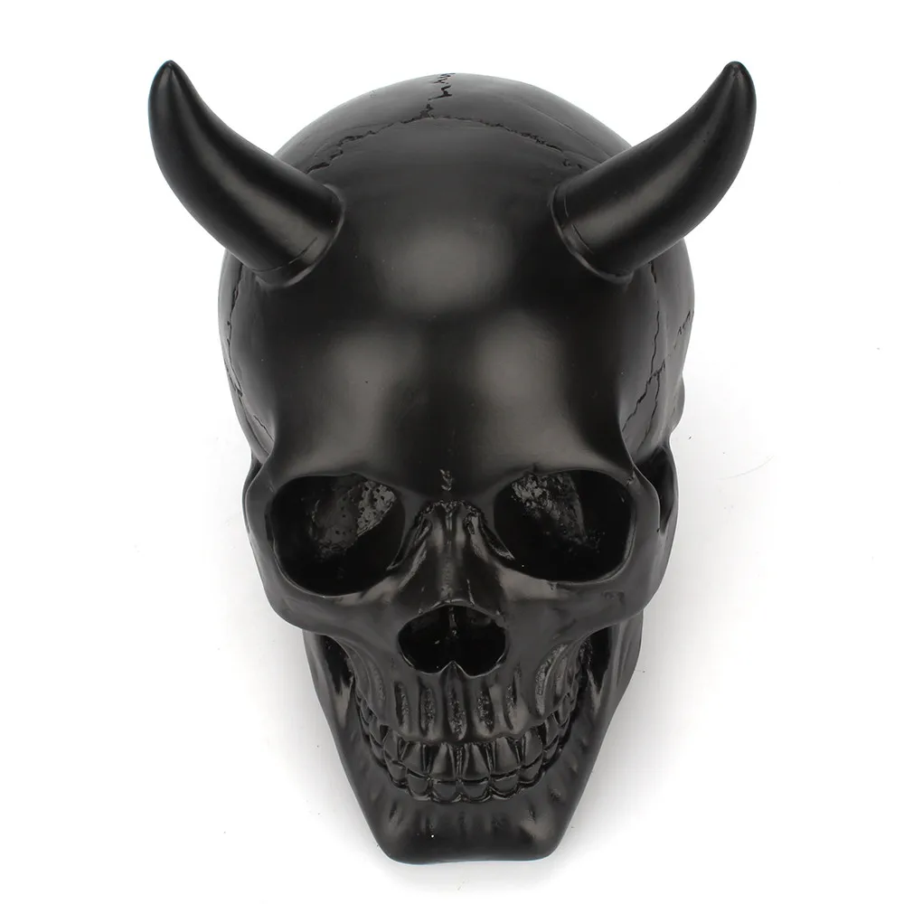 

Novelty Ox Horned Black Skull Statues for Decoration Gothic Halloween Resin Simulation 3D Bone Skull Head Ornament Figurines