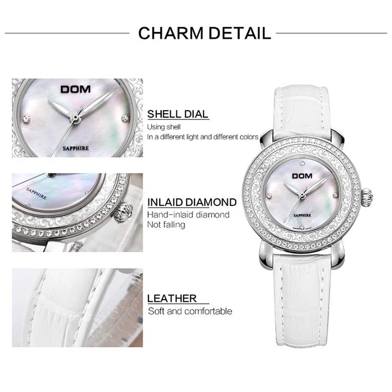 DOM Women s Clock Ladies Fashion Simple Stylish Mirror Dial Watches Women Slim Leather Classic Wrist 5
