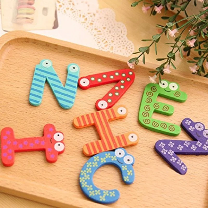 26Pcs Set Wooden Cartoon Alphabet A-Z Magnets Child Kid Educational Toy Gift 