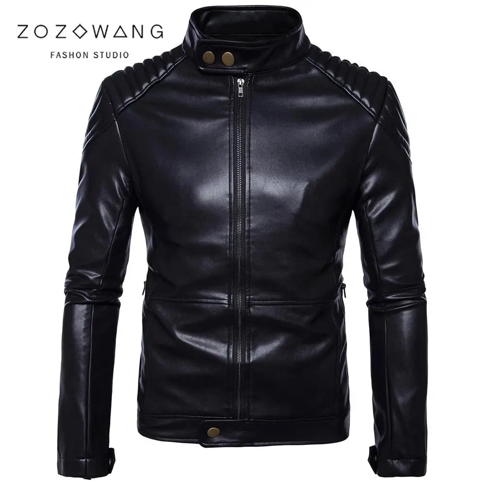 

Autumn and winter men's quality leather jacket retro motorcycle jacket warm and windproof PU leather large size coat