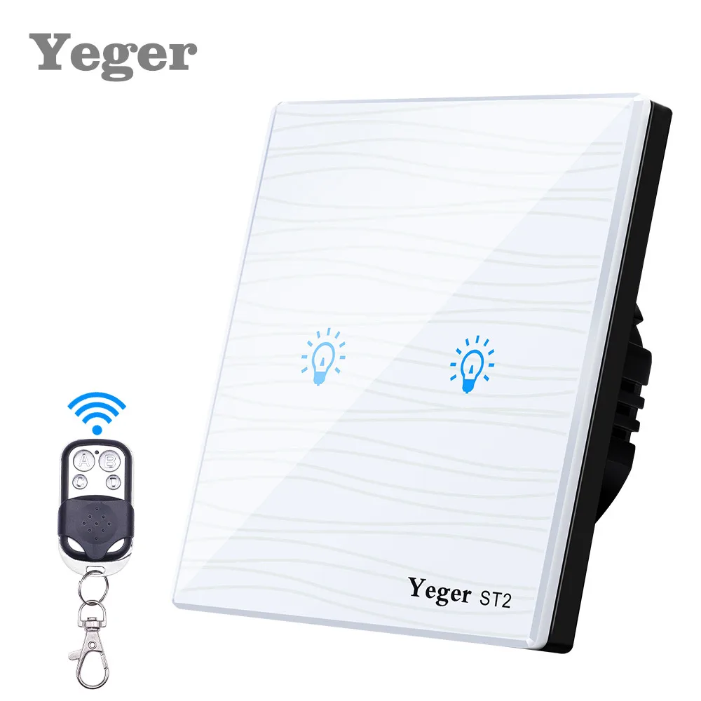 

Yeger EU Standard Smart Wall Switch Remote Control Switch 2 Gang 1 Way Wireless Remote Control Touch Light Switch