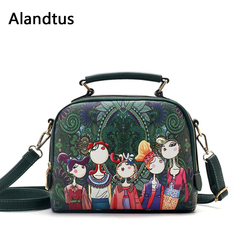 Alandtus сумки через плечо для женщин модные на мультяшная сумка почтальонка кожаные