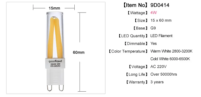 Goodland G9 светодиодный светильник с регулируемой яркостью, 220V 240V 2W 4W нитевые люстра COB LED заменить галогенные светильник G9 светодиодный лампы