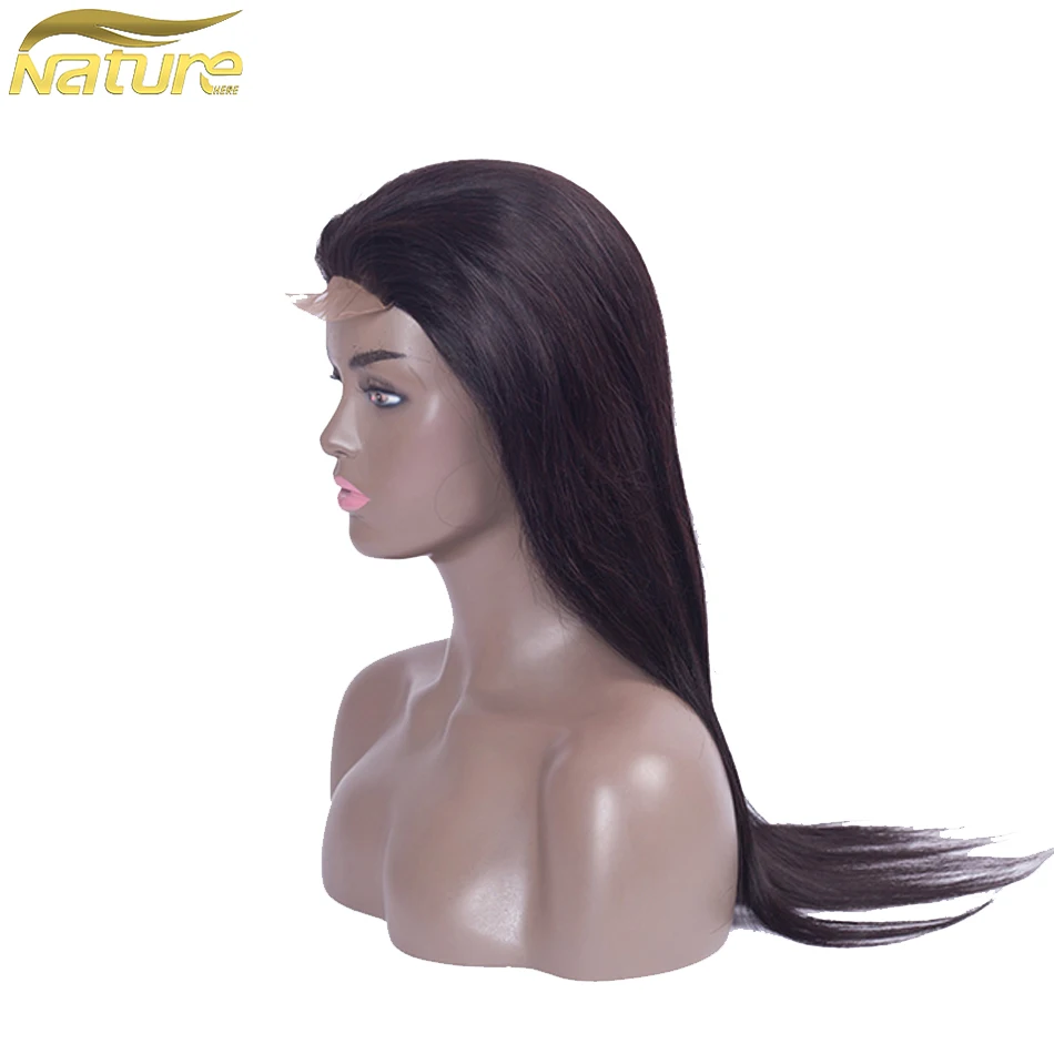 NatureHERE бразильский синтетический Frontal шнурка волос синтетическое закрытие волос прямые 100% человеческие волосы Искусственные парики для