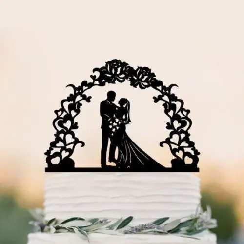 

Flower door wedding cake topper Bride and Groom Silhouette Wedding Cake Topper for Outdoor Wedding Decoration Cake Accessory