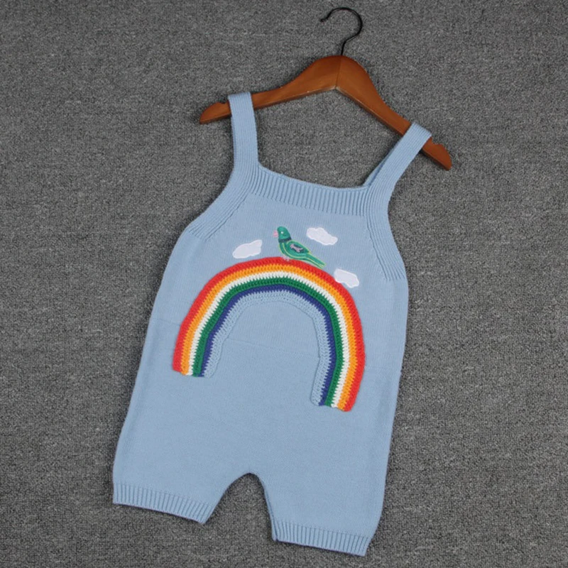 New Knit Pants Rainbow Embroidery Baby Girls Trousers Overalls 0-5yrs Baby Girls Boys Overalls High quality Girls Clothes